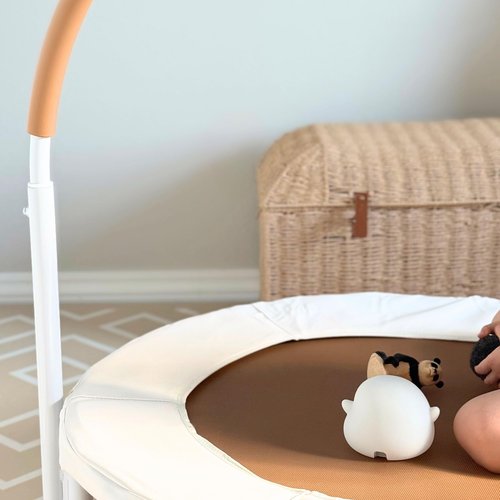 Square House 36" Springless Kids and Toddler Mini Trampoline, Aesthetic Indoor and Outdoor Small Baby Trampoline with Removable Handle, Ultra Safe No-Gap Elastic Spring Design (Sand)