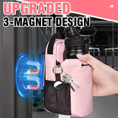 qiaofei Magnetic Gym Bag for Women - Pink Water Bottle Holder Fitness Tote with Magnetic Closure, Lightweight Sports Duffel for Yoga, Workout, Running, Tennis