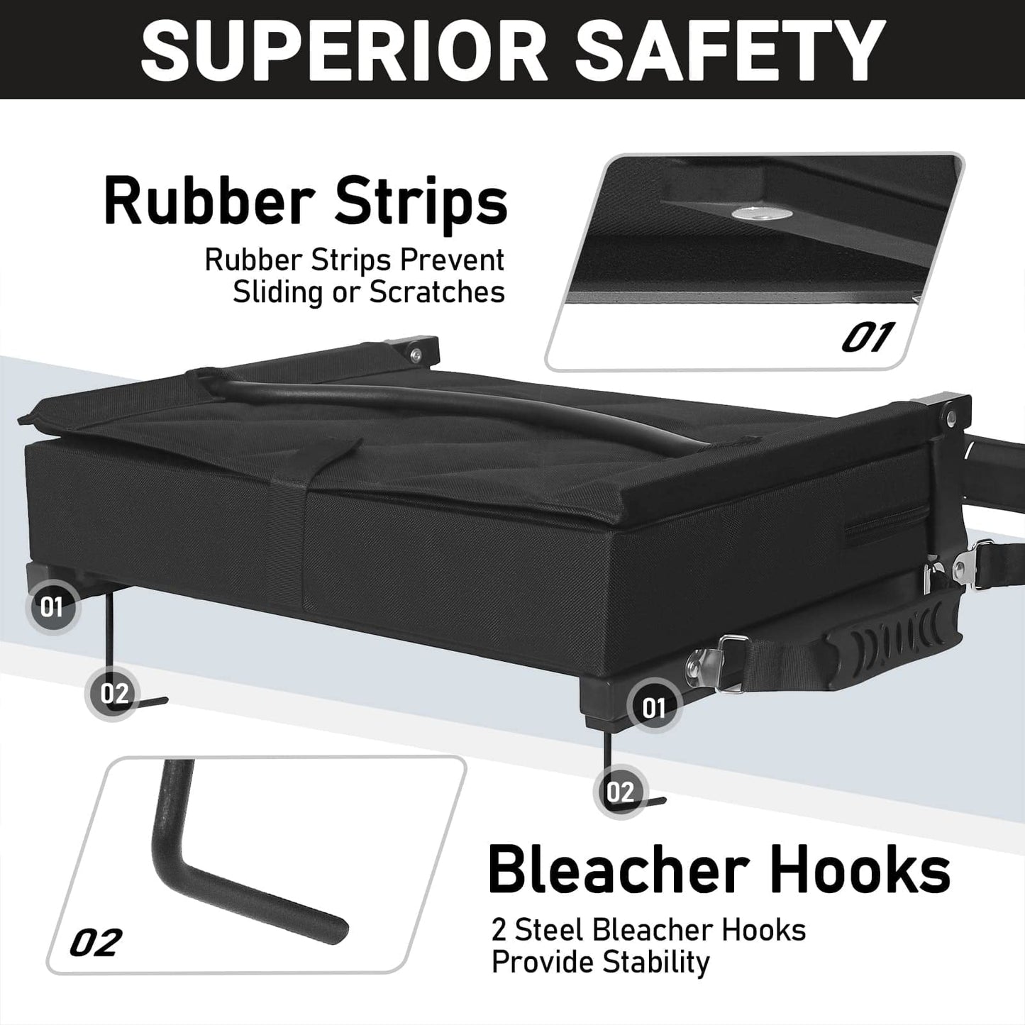 Sheenive Stadium Seats for Bleachers with Back Support 2 Pack, 13.5" Extra Deep, 2.8" Cushion, 380LB Each, Set of 2 Padded Folding Bleacher Chairs for Football Baseball Sports Events