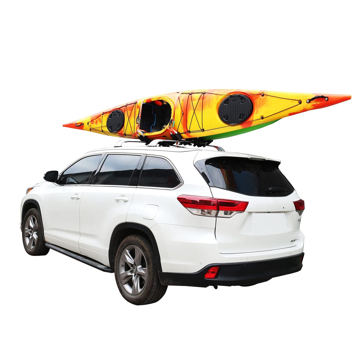 Kayak Roof Rack 2-in-1 Aluminum Folding J Bar Roof Carrier Rack-Includes 8 Pcs Ratchet Tie and 4 Pcs Anchor Strap-Mount on SUV, Car,Truck Roof Top Crossbar-Easy to Carry 2 Kayaks/Canoes/Surf, 2Pack