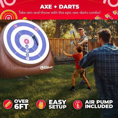 SWOOC Games - Bull Hawker??| Giant Axe Darts (Over 6ft Tall) w/ 15+ Games | Axe Throwing Game for Backyard w/Air Pump | Outdoor Games for Adults and Family | Carnival Games | Throwing Axe Yard Games