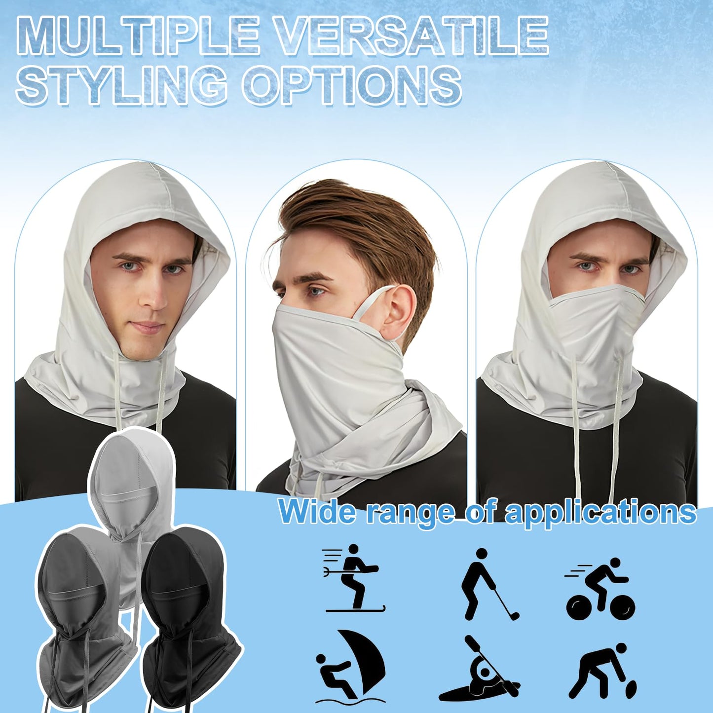 3 Pack Cooling Balaclava Mask for Men Women - Sun UV Protection Hood Face Cover for Cycling Skiing Fishing Motorcycle Breathable Full Head Pasamontañas