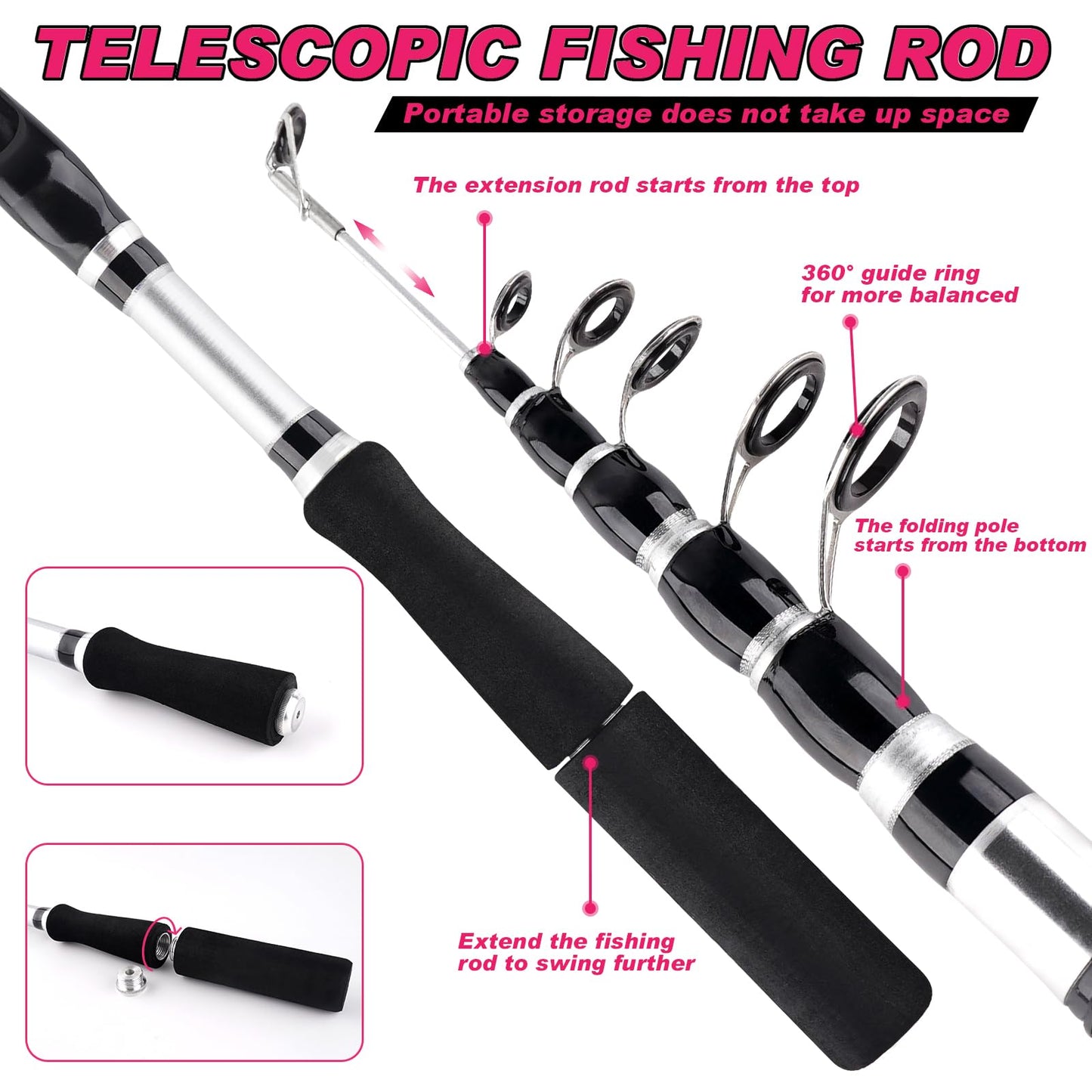 2PCS Telescopic Fishing Rods and Reels Combo Set 6.89ft Portable Fishing Pole Spinning Reel Lures Accessories with Storage Bag Saltwater Freshwater Fishing Pole Combo Fishermen Gift