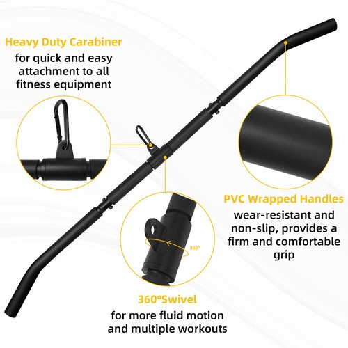 Topfinder 46" Lat Pulldown Attachments Bar For Cable Machine,2 in 1 Wide Grip Rotating Bar For Homr Gym Pulley System,Tricep Press Down Straight Bar With Foam Handle (Black, 46")