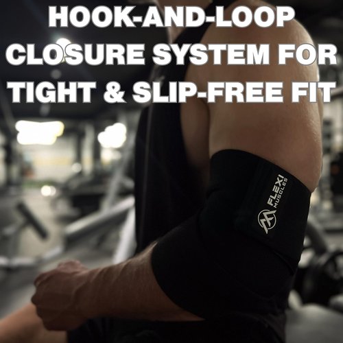 FLEXI MUSCLES Elbow Wraps for Weightlifting (1 Pair) Adjustable Elbow Compression Straps & Joint Support Brace - Ideal for Bench Press, Powerlifting, and Gym Workouts.