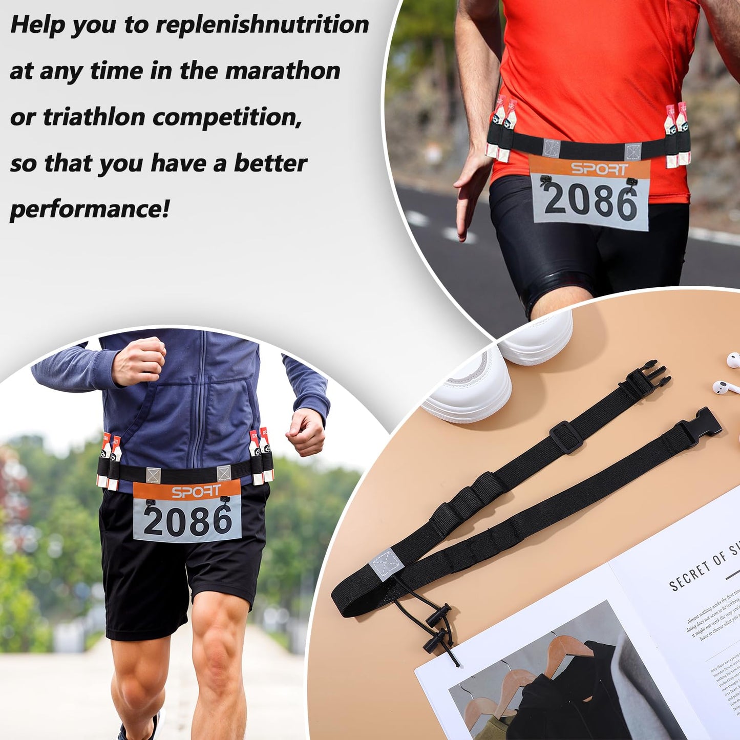 2Pcs Race Bib Belt with Adjustable Elastic Strap, Sport Race Number Belt for Running for Women Men, Elastic Comfortable Running Belts for Marathons and Racings, Riding Runnings Cycling Triathlon