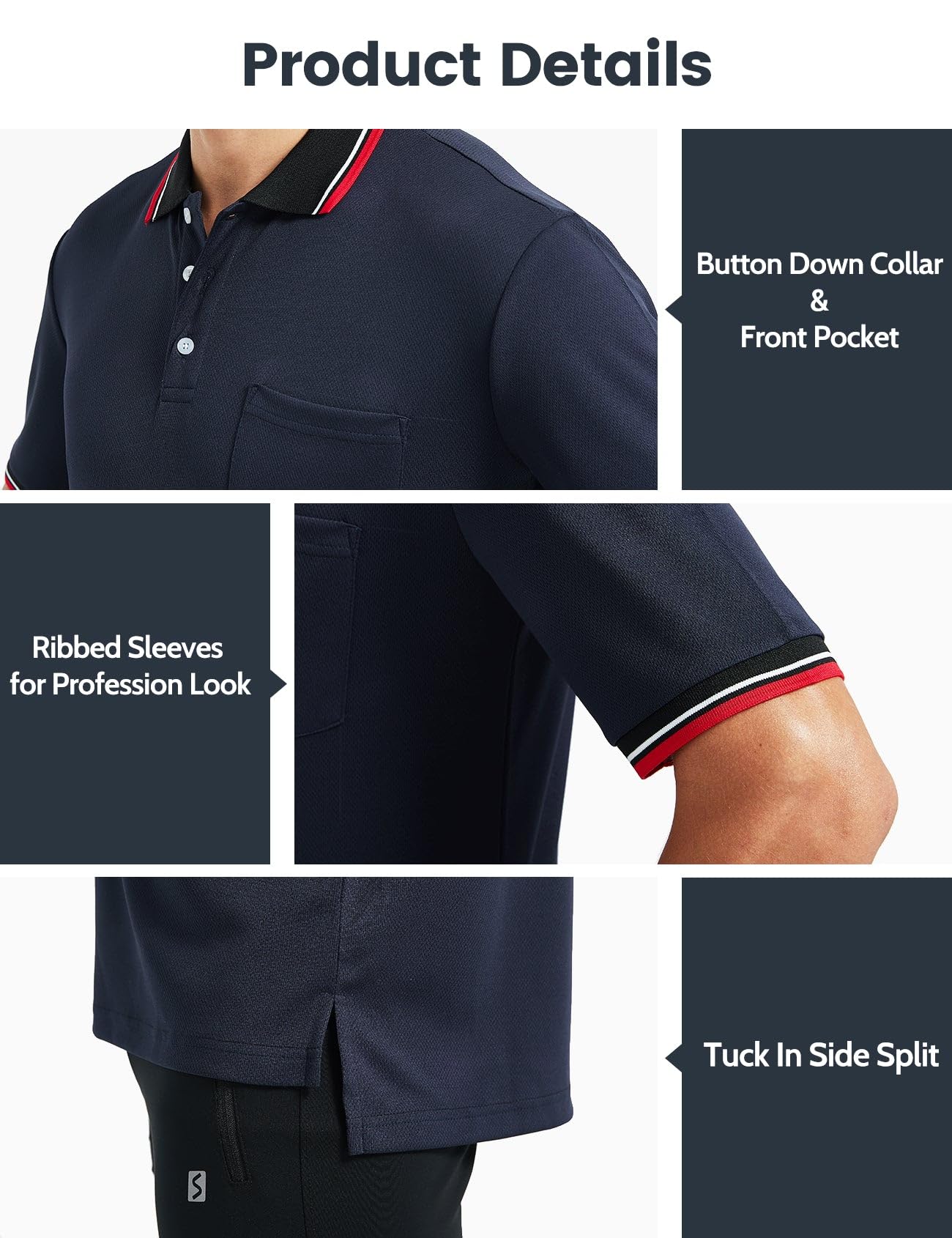 FitsT4 Sports Short Sleeve Polo Shirt Baseball/Softball Umpire Jersey/Referee Uniform - Sized for Chest Protector Navy S