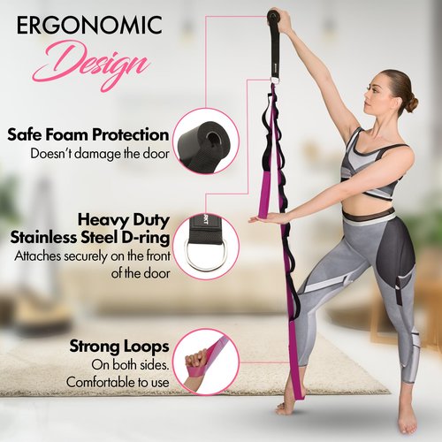 10-Loop Yoga Strap with Door Anchor – Stretch Strap for Flexibility, Deep Stretching, and Improved Balance – Perfect Yoga Accessory for All Fitness Levels (Purple)