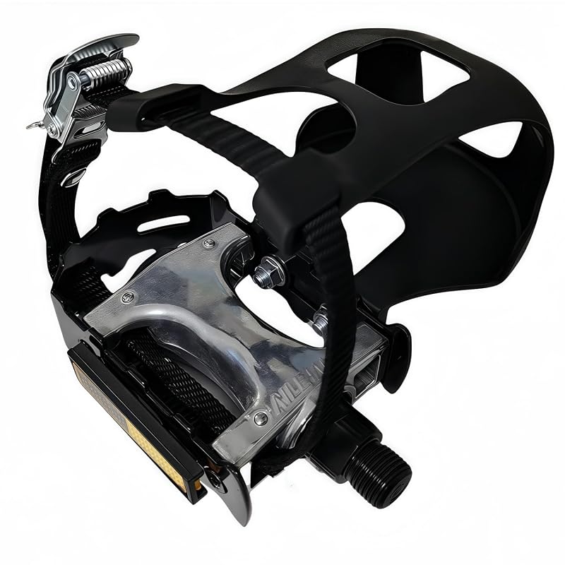 Pro-Grade Spin Bike Pedals with Toe Clips & 4D Adjustable Straps, 9/16" Spindle