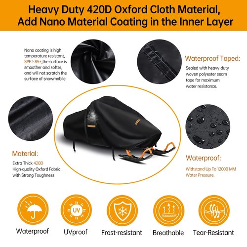 Snowmobile Cover,Heavy Duty 420D Oxford Fabric Sled Ski Cover with 2 Windproof Buckles,Air Vents,Universal Trailerable Snowmobile Storage Cover for Polaris,Ski-Doo,Arctic Cat,Yamaha,Lynx,Camso,CFMOTO
