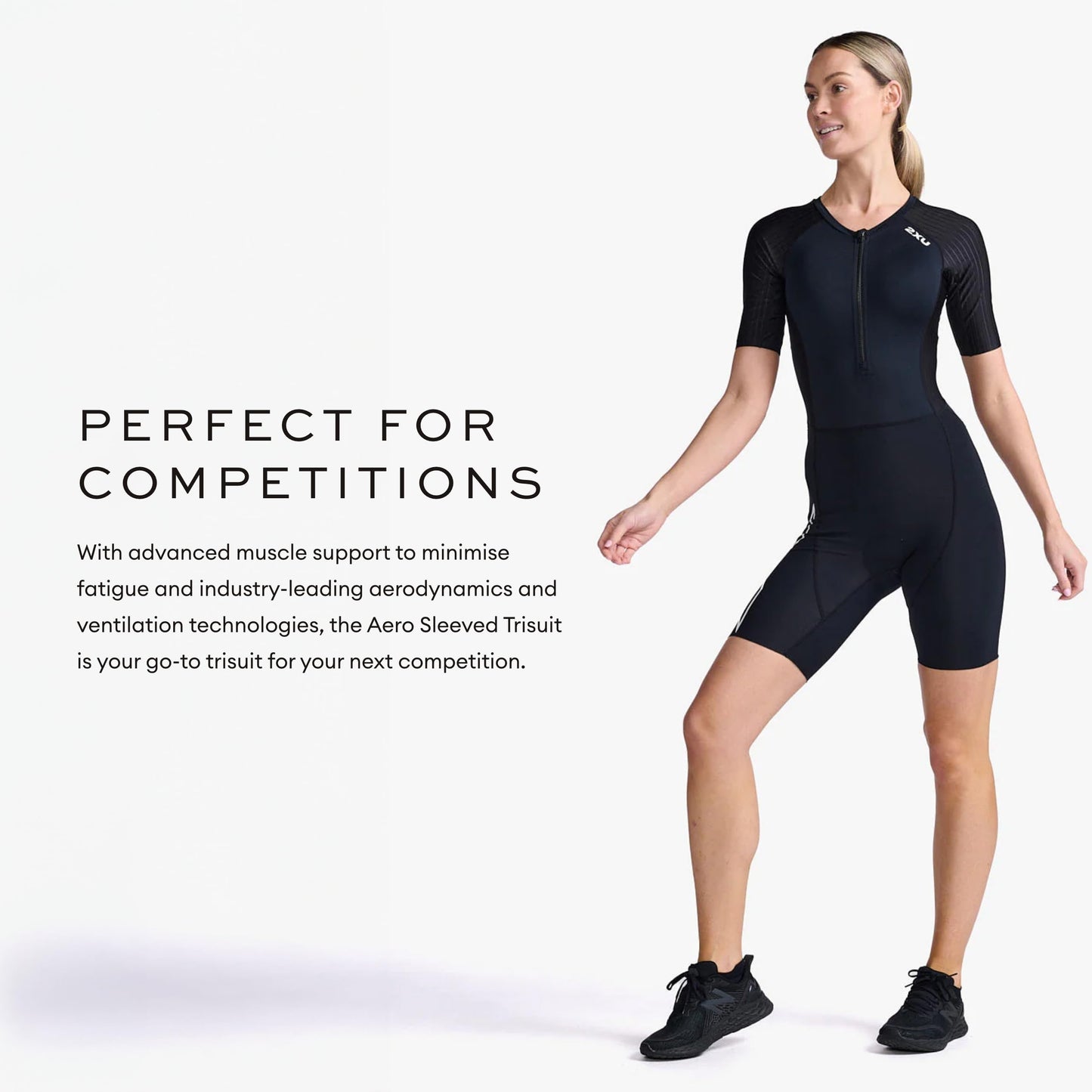 2XU Women's Trisuit Aero Sleeved Front Zip - Performance Triathlon Suit for Muscle Support - Black/White - Size X-Small