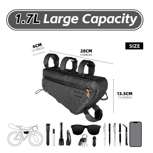 abamita Bicycle Frame Bag Bike Triangle Bag Waterproof Bike Bag 1.7L with Dual Side Mesh Pockets for MTB Road Bike Cycling Commuting and Outdoor Adventures,Water-Resistant