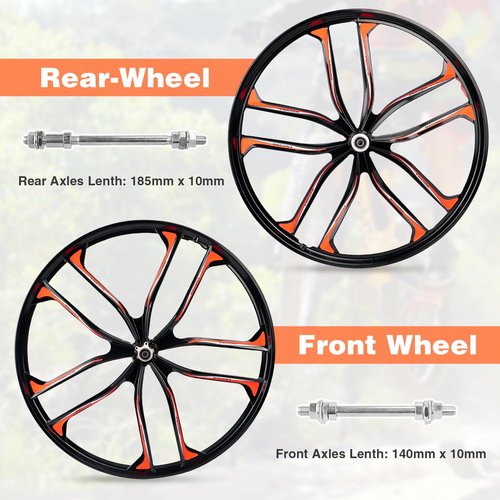 MEGHNA Bike Wheelset 10 Spokes Lightweight Aluminium 26 inch Integrated Wheel Compatible with 6 Bolts Disc Brake 7-12 Speed Thread Freewheel Hub for Mountain Bike Folding Bike (Black, 26 inch)