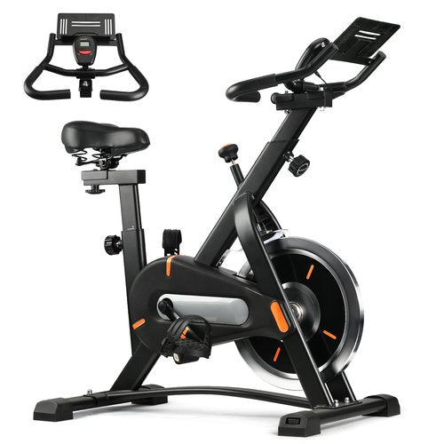 Exercise Bike, Indoor Bike/Brake Pad Stationary Bike, for Family, Indoor Bike with Silent Belt Drive, Heavy Duty Flywheel, Comfortable Saddle And Upgraded LCD Display (Basic Entry Model)