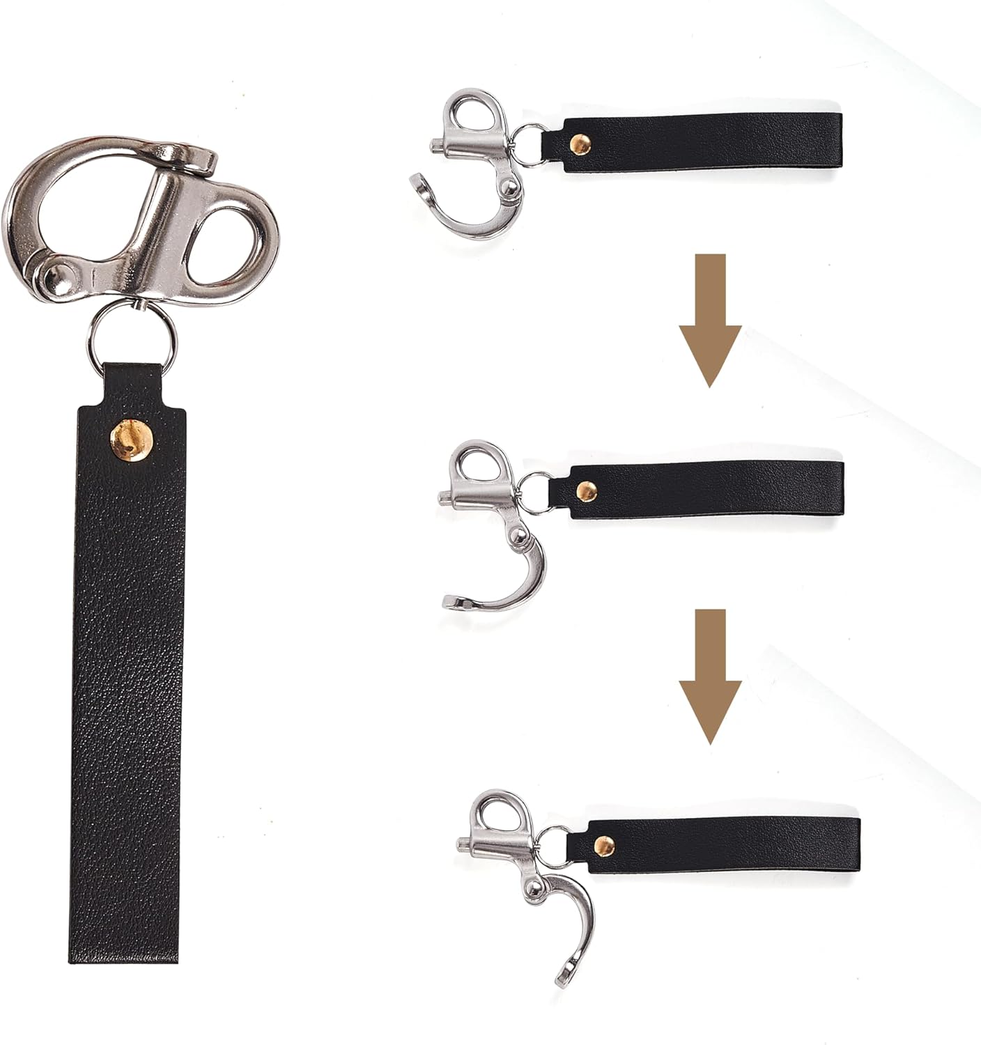 2 Pcs Firefighter Quick Release Shackle with Leather Handle, 316 Marine-Grade Stainless Steel Quick Release Clip, Fixed Snap Shackle Lanyard for SCBA Mask, Sailing Rigging Shackle, Boat Buckle