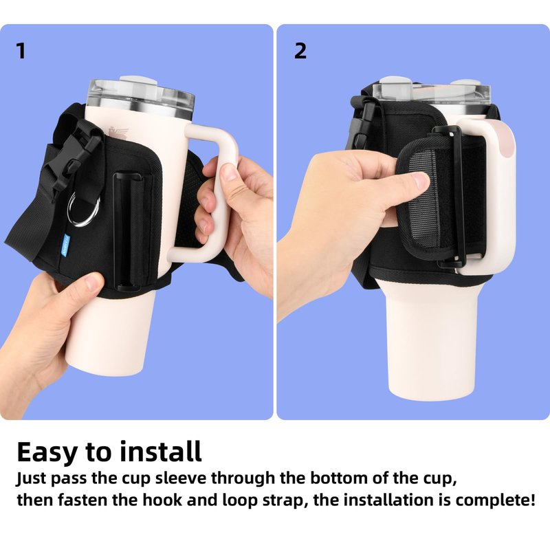 Xxerciz Water Bottle Carrier Pouch with Phone Pocket for Stanley 30 oz Tumbler with Handle, Nylon Water Bottle Holder Pouch with Adjustable Strap for Stanley Cup Accessories, Black