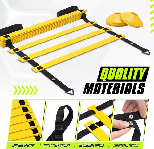 Yes4All Speed Agility Ladder Training Equipment – 8 Rungs Yellow, Suit for Soccer, Sports, Footwork & Fitness Exercises, with Included Carry Bag