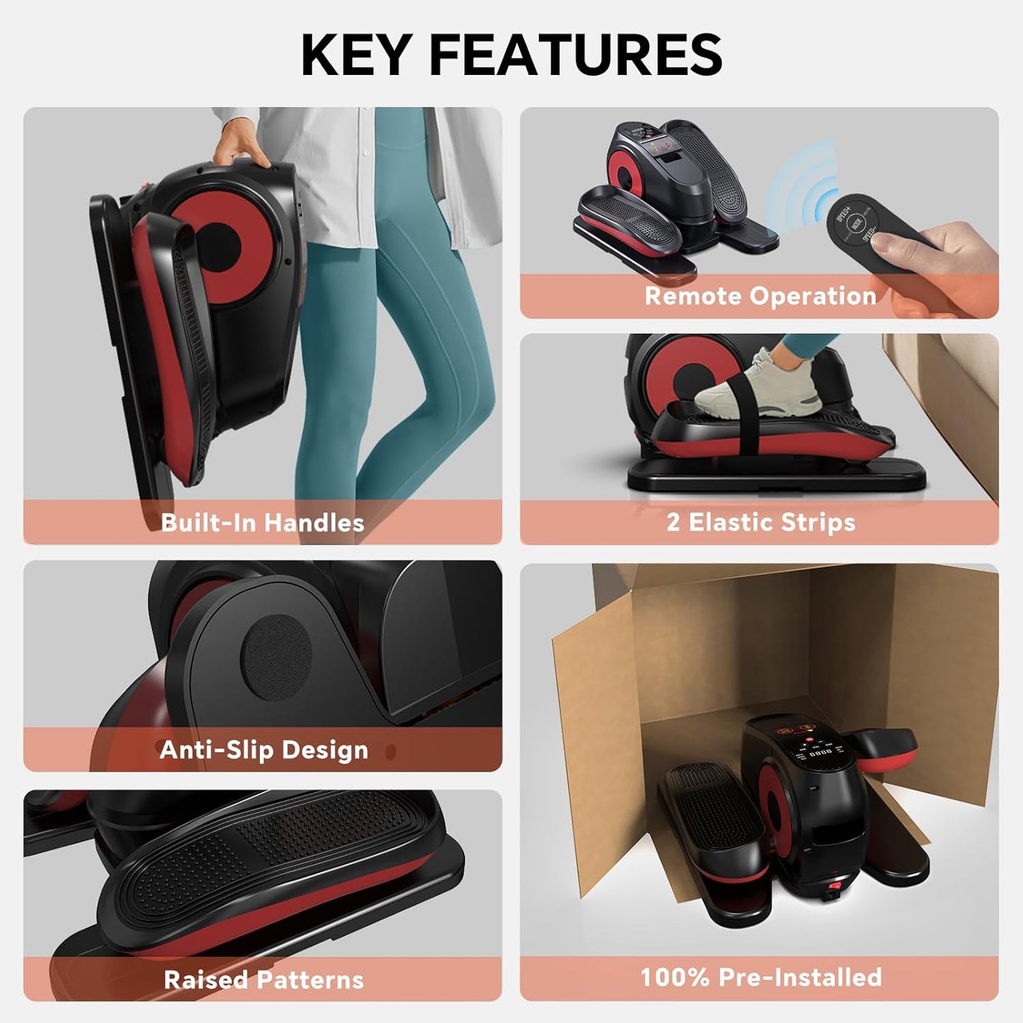 16 Levels Speed 2025 New Under Desk Elliptical Machine, Electric Ellipse Leg Exerciser Pro As Seen On TV, Forward & Reverse Direction,Quiet and Fully Assembled, Upgraded Manual Safety Power Switch