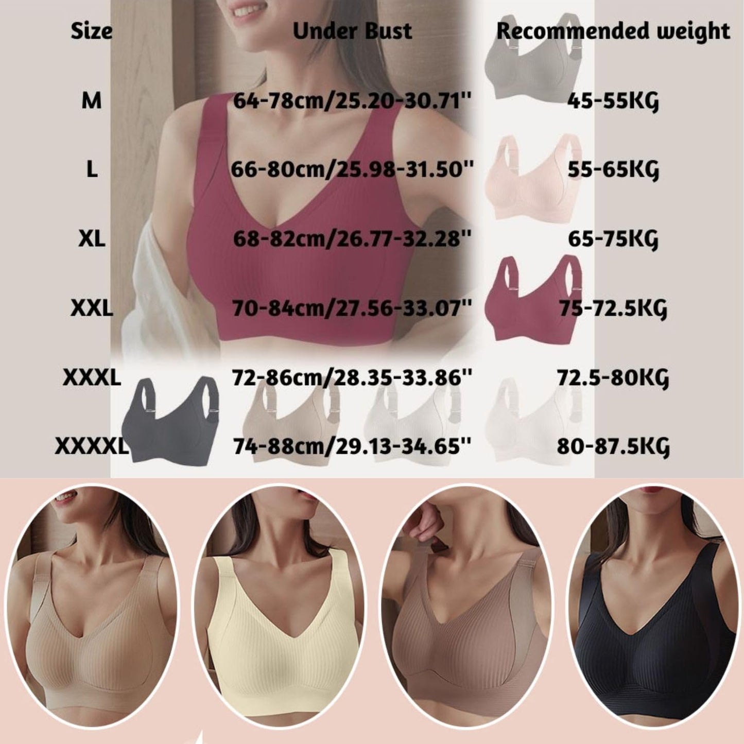 3 Pack Women's Ribbed Push Up Adjustable Wireless Bra Seamless Full Support Sports Bras Cozy Breathable Bralettes Full Support Sports Bras for Women X-Large
