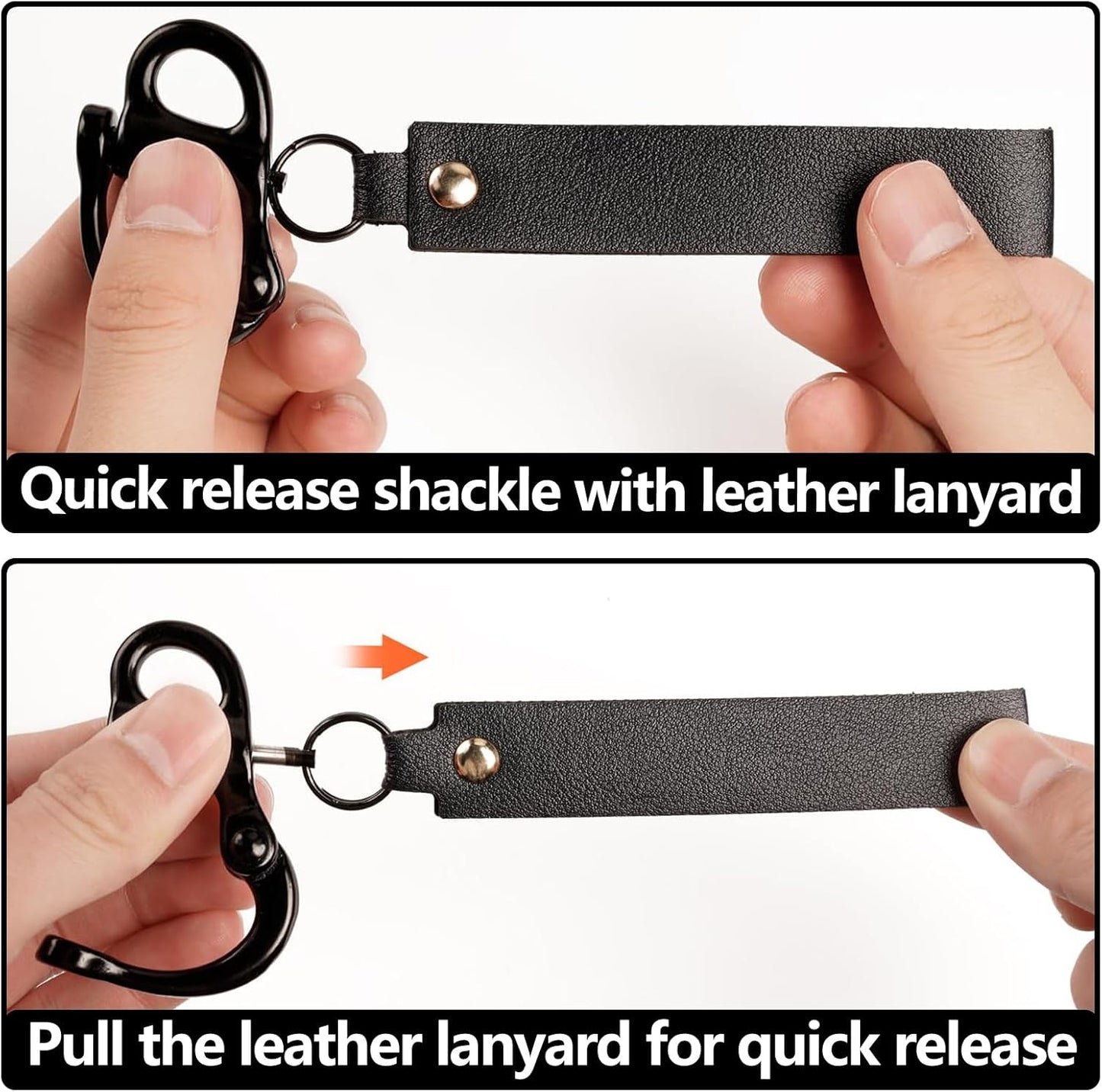 2 Pcs SCBA Mask Quick Release Clip Shackle, Firefighter Accessories, Quick Release Lanyard, Marine Grade 316 Stainless Steel Rigging Shackle with Black Leather Handle