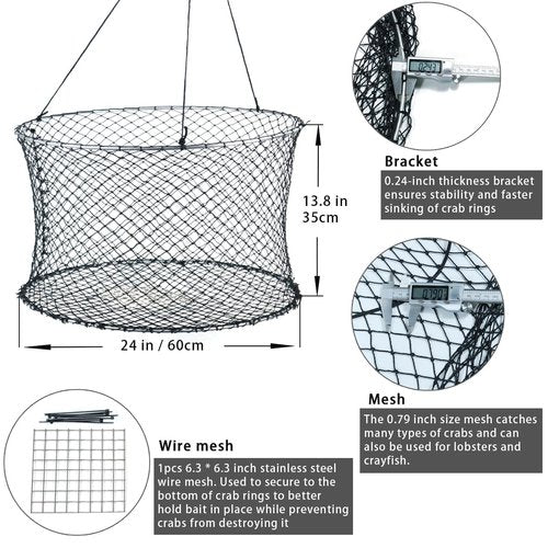 Drasry Crab Ring Trap Two Ring Crab Kit with Harness and Bait Clip Fishing Crabbing Net for Board Kayak Dock and Pier Net 24 * 24 * 13.78 in 1PCS