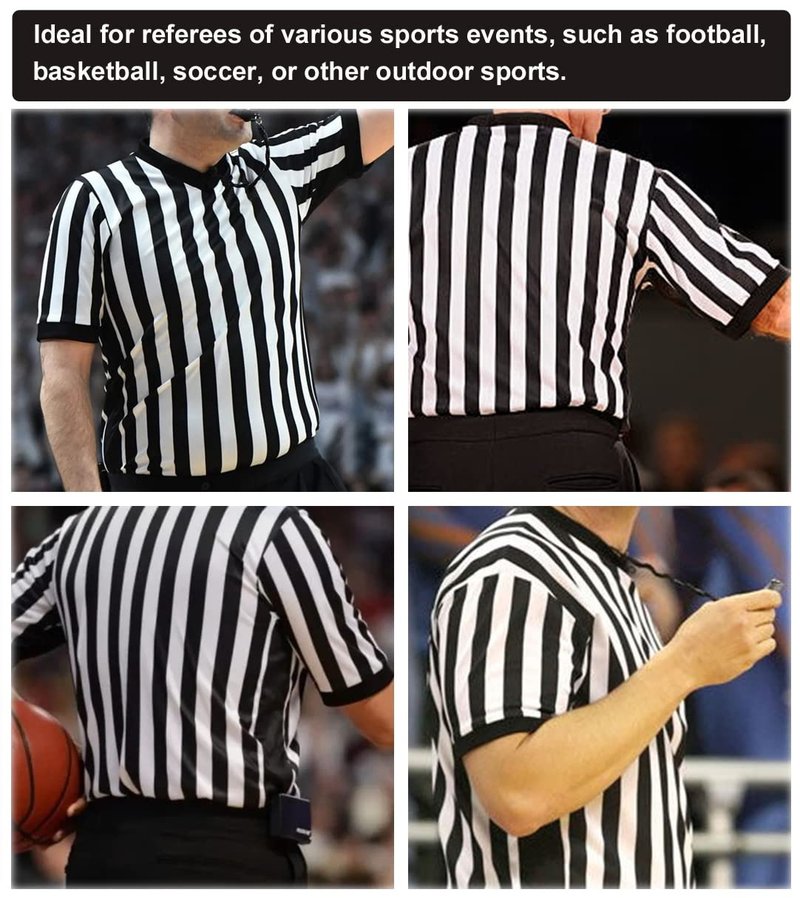 allentian Men's Referee Shirt - Official Black & White Stripe Referee/Umpire Jersey – Pro-Style V-Neck Referee Uniform, Basketball, Football, Soccer (L)