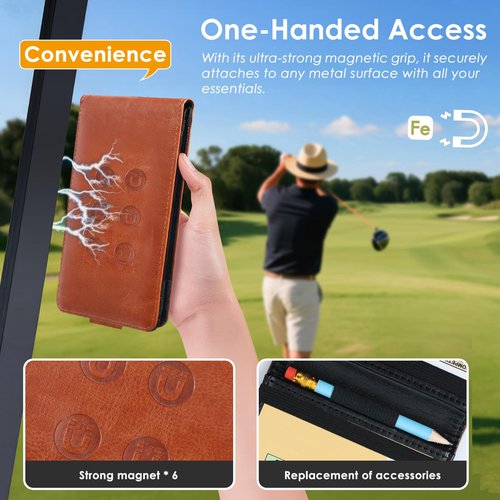 Femlotank Magnetic Golf Scorecard Holder All-in-One, High-End Leather Golf Yardage Book Holder, Scorecard Book Yardage Book Cover Universal Fit for Scorecard, Golf Accessories Fit for Most Back Pocket