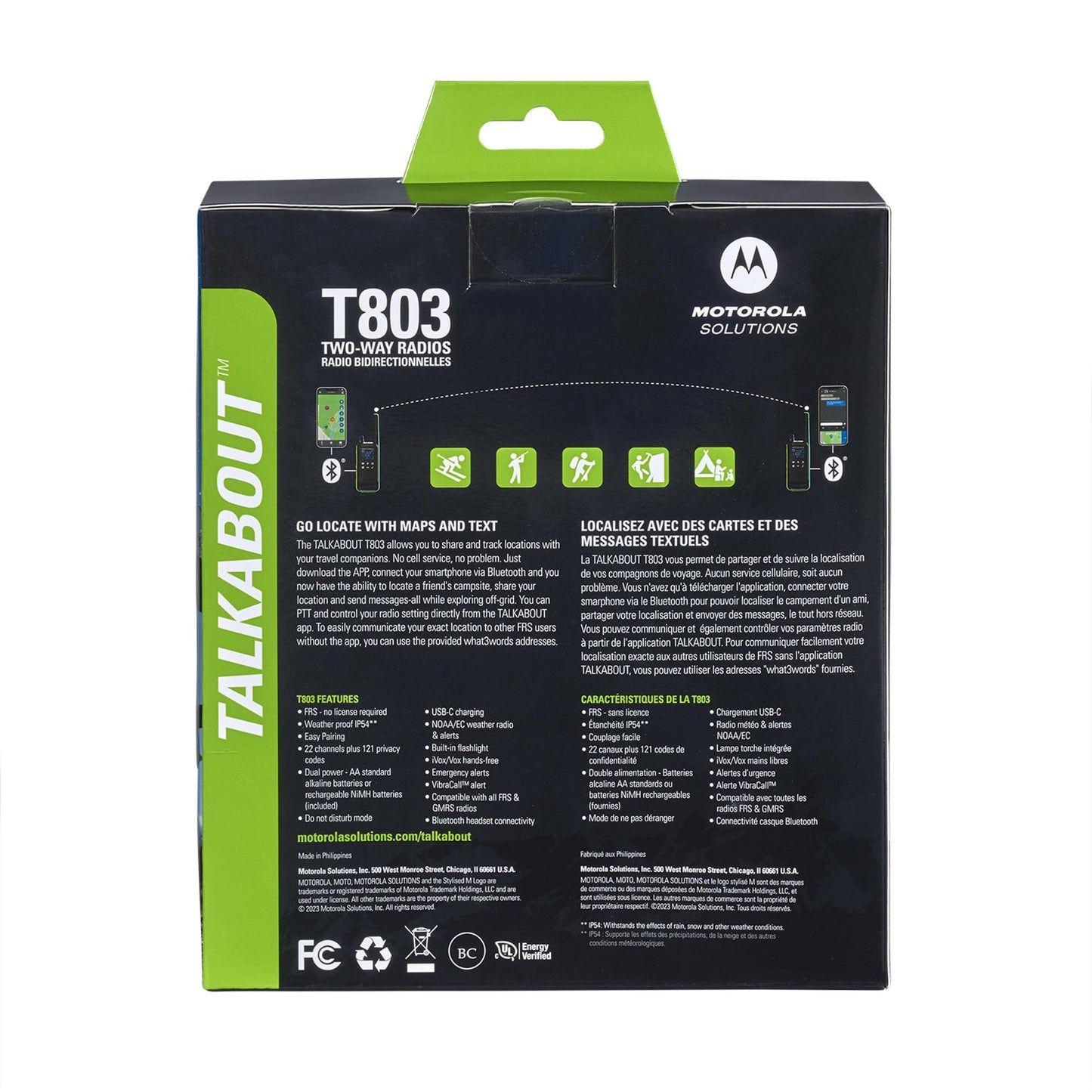 Motorola Solutions T803 Waterproof IP54 Two Way Radio Walkie Talkie 35 mi. Bluetooth w/Charging Dock 2-Pack (Lime Green)