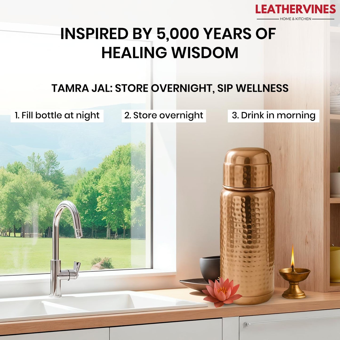100% Pure Copper Water Bottle for Drinking 2L with Lid| Leak Proof Ayurvedic Vessel to Support Digestion, Immunity | Lightweight, Eco-Friendly, Perfect For Travel, Best Gift for Wellness Lovers