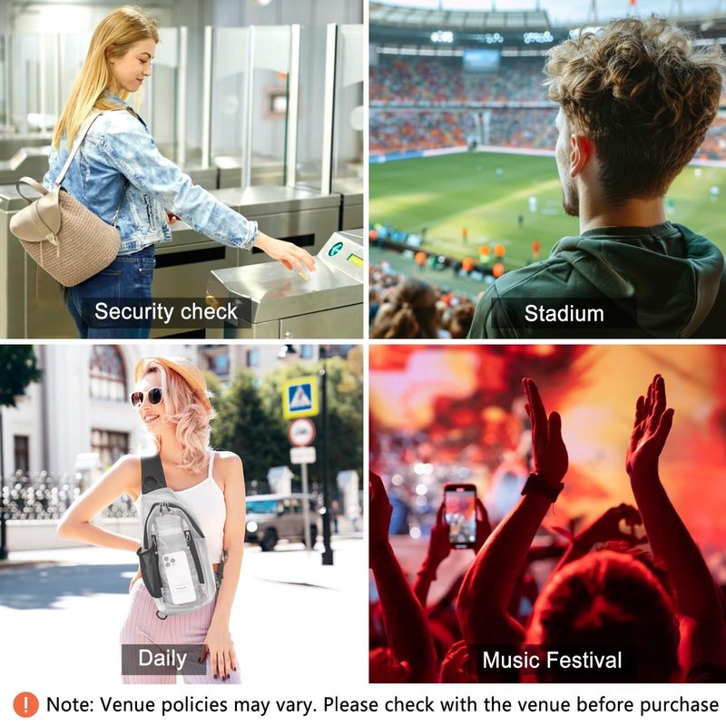 TITECOUGO Clear Sling Bag Clear Bag for Stadium Events Crossbody Daypack for Women Men Shoulder Backpack Transparent Casual Daypack for Concerts Sport Black
