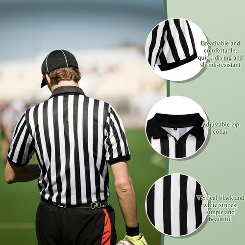 Syhood Men's Referee Shirt Stripe Umpire Jersey, Penalty Flag and Whistle for Football Soccer Sports and Halloween Cosplay(Large)