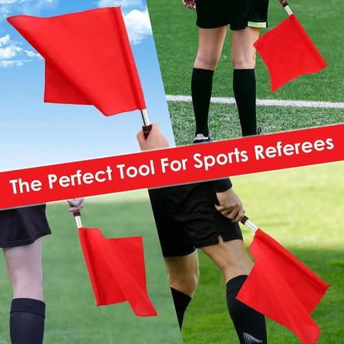 2 Pcs Red Volleyball Flags, Stainless Steel Command Hand Flag Red Signals Flag, Line Judge Referee Flag with Sponge Handle, Special Patrol Performance Linesman Official Flag for Linesman, Track and Field, Sports Events, Soccer, Football