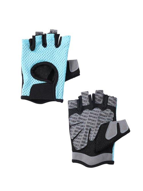 Weightlifting Gloves Half Finger & Back of Hand Cutout, Denser Sponge, Non-Slip Palm, and Sweat-Wiping Towel Panel, Light Blue Size M