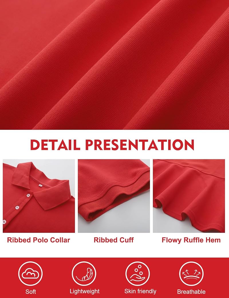 Women's Polo Dress Casual Summer Golf Tennis Mini Shirt Dress - Red, Small