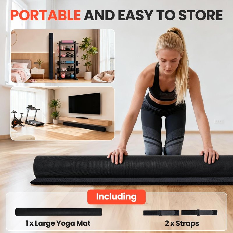 Stepwaver Extra Large Exercise Mat, 7'x5' (7mm) Extra Thick Workout Mats for Home Gym Flooring, Non-Slip, Ultra Durable, High-Density Gym Mat for Cardio,Yoga, Jump Rope, MMA, Weights - Black