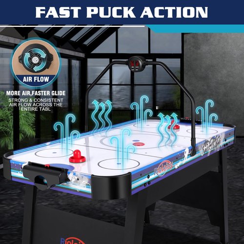 58" Air Hockey Table, Arcade Style with Powerful 700mA Motor, Accurate Digital LED Scoreboard on Overhead Gantry, Includes 2 Pucks and 2 Pushers