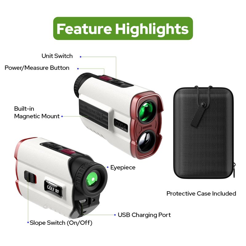 APTGRF Golf Rangefinder with Slope and Pin Flagpole Lock Vibration, 1000 Yards Range Finder, External Slope Switch, Golf Tournament Legal, Rechargeable Battery, Magnetic Stripe, 6X Magnification