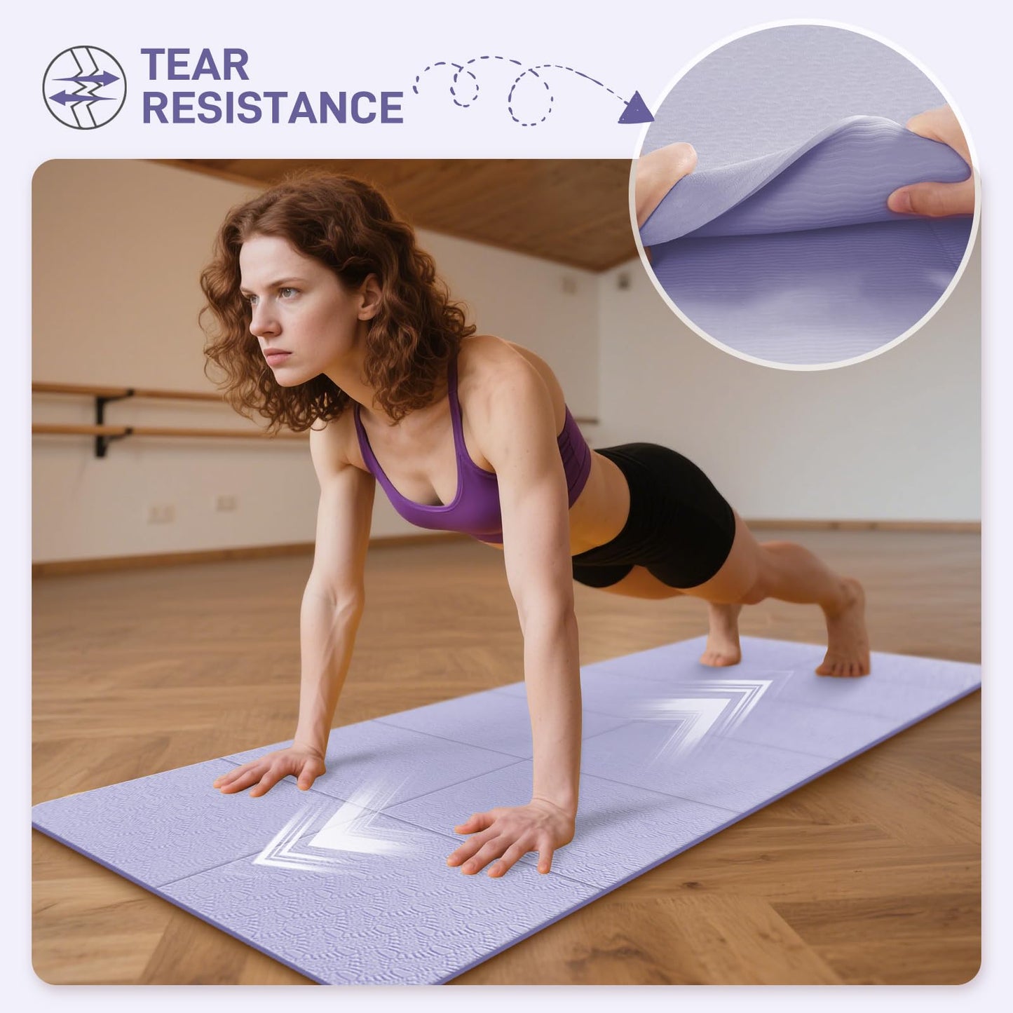 Kanonmaori Foldable Yoga Mat for Travel 72"x 31.5"x 0.32"Inch, 8mm Thick Folding Exercise Mat, Non-slip Pilates Mat for Women & Men, Travel Yoga Mat Packable for Workout and Fitness(purple)