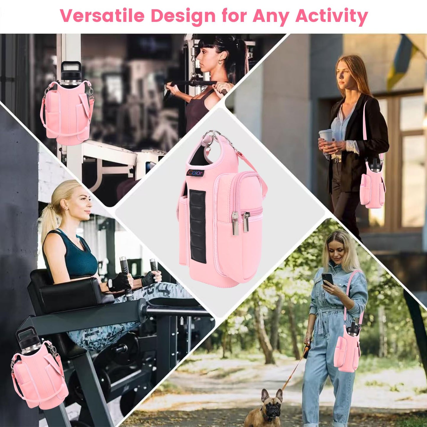 icolor Magnetic Gym Bag Water Bottle Carrier Holder with Phone Pockets & Shoulder Strap,5 Built-in Magnets Gym Bottle Pouch Sleeve,Magnetic Bag Gym Accessories Organizer for Men Women