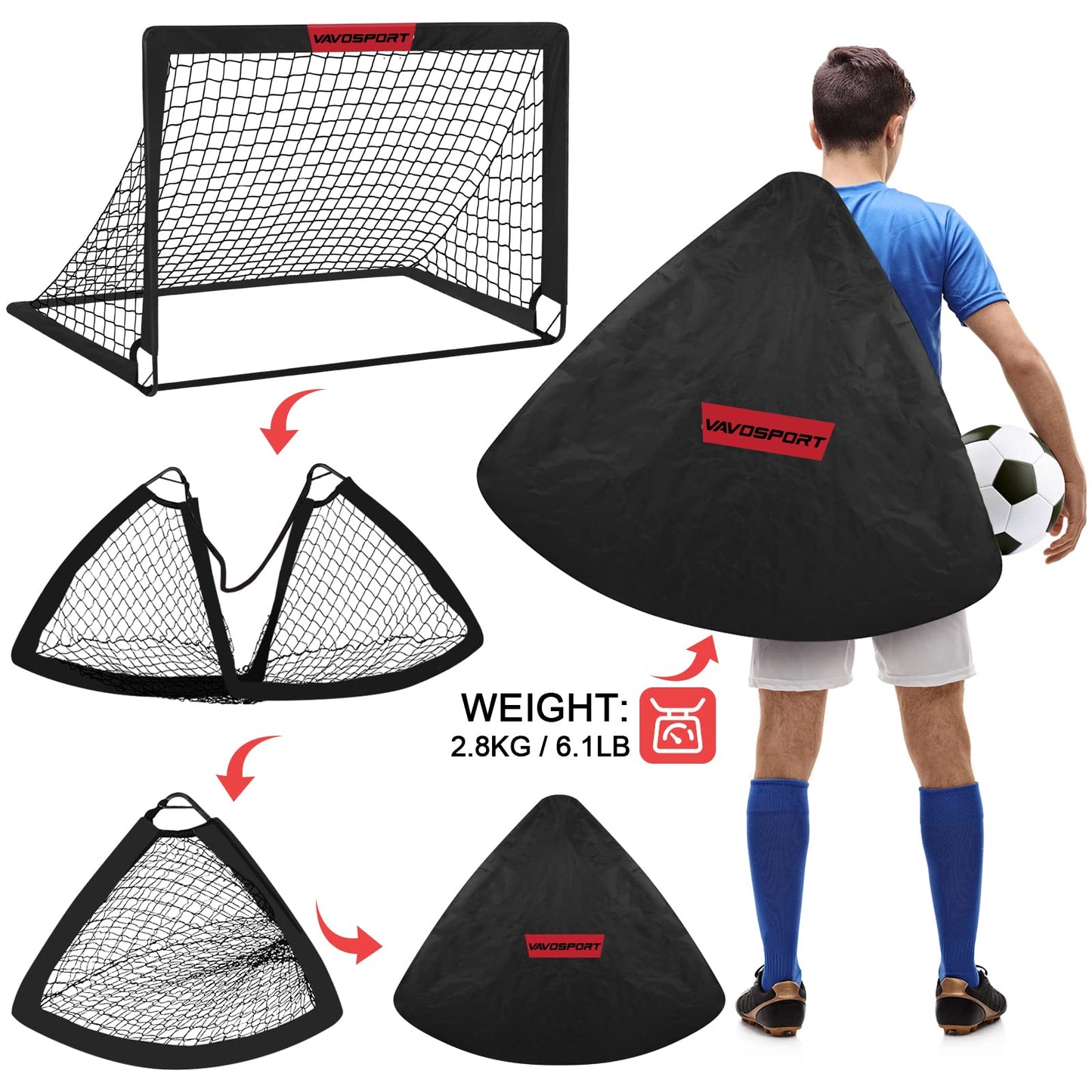 Kids Soccer Goals for Backyard Set - 2 of 4' x 3' Portable Soccer Goal Training Equipment, Pop Up Toddler Soccer Net with Soccer Ball, Soccer Set for Kids and Youth Outdoor Games, Sports, Play