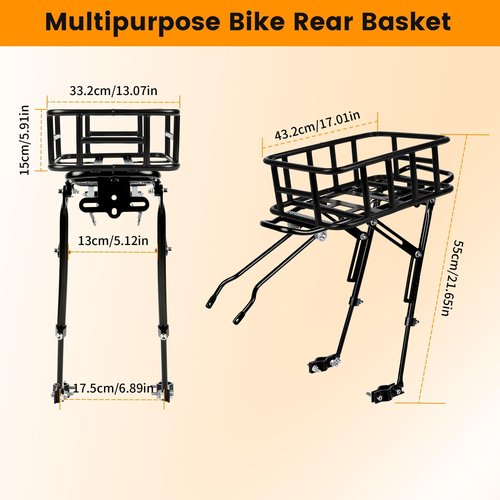 SAMRELAX Universal Rear Bike Rack with Basket - Bicycle Cargo Rack with Cargo Net and Linner, Cycling Pannier Rack, Adjustable Bike Touring Luggage Racks