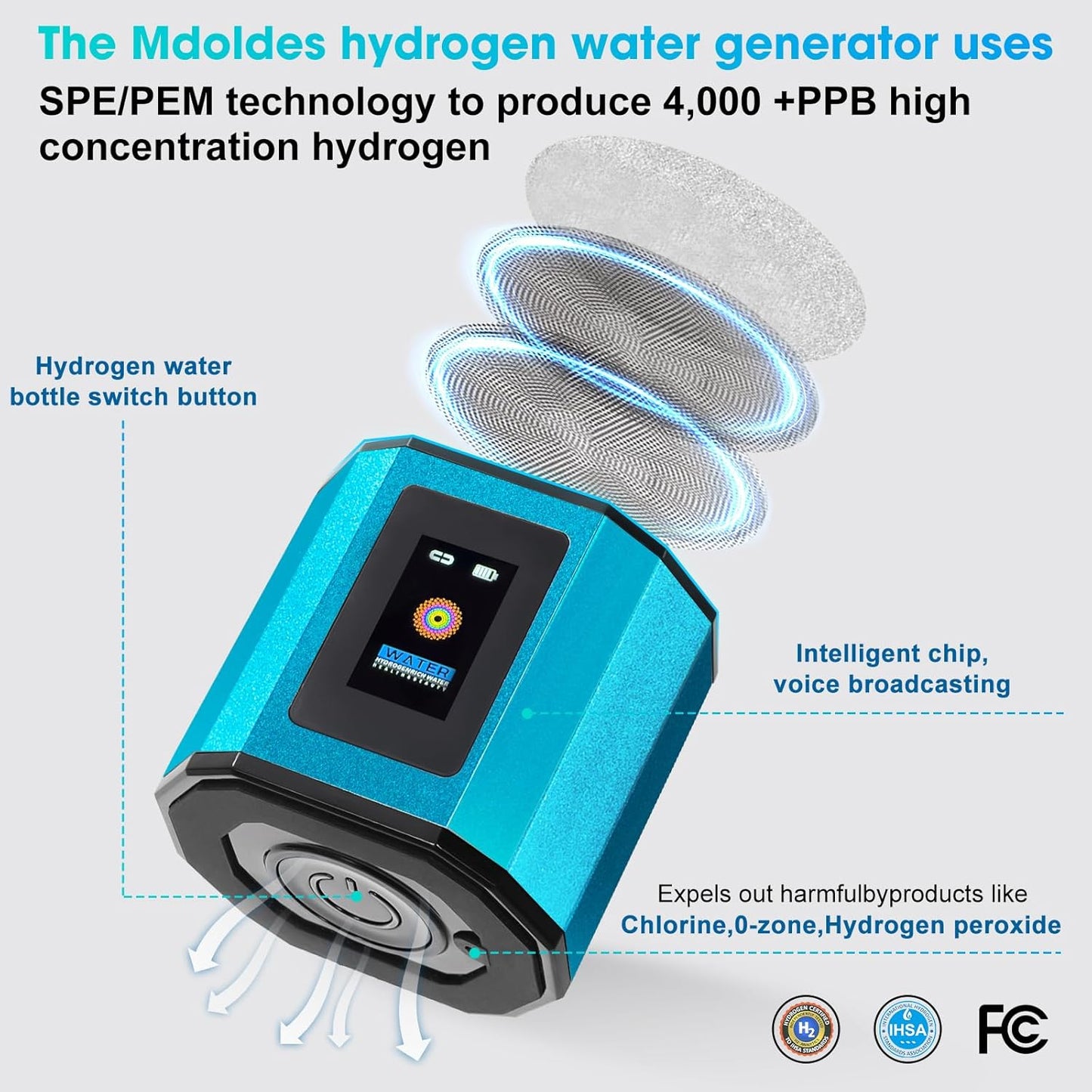 Hydrogen Water Bottle -Mdoldes- Concentration up to 4.0+PPM-SPE and PEM Technology Hydrogen Water Bottle,Certified H2 Generator, H2 Half-Life: 80 Minutes, Blood Sugar lowering, 10.15 oz (Gun Grey)