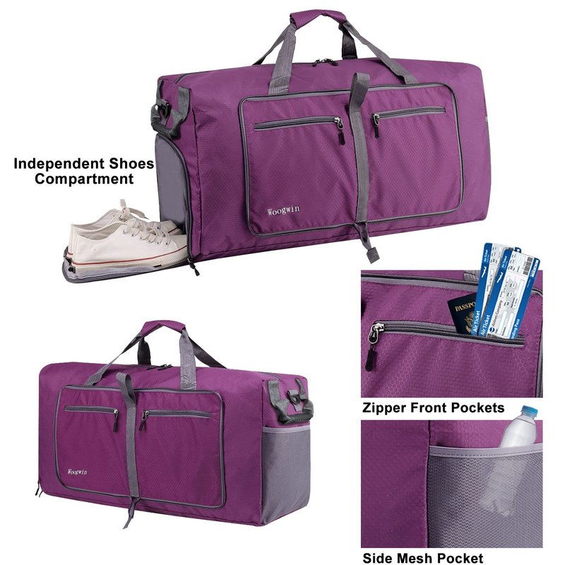 Woogwin Travel Duffel Bag Large Foldable Waterproof Overnight Bag for Beach Swim Bags Pool Sports Gym (100L Purple)