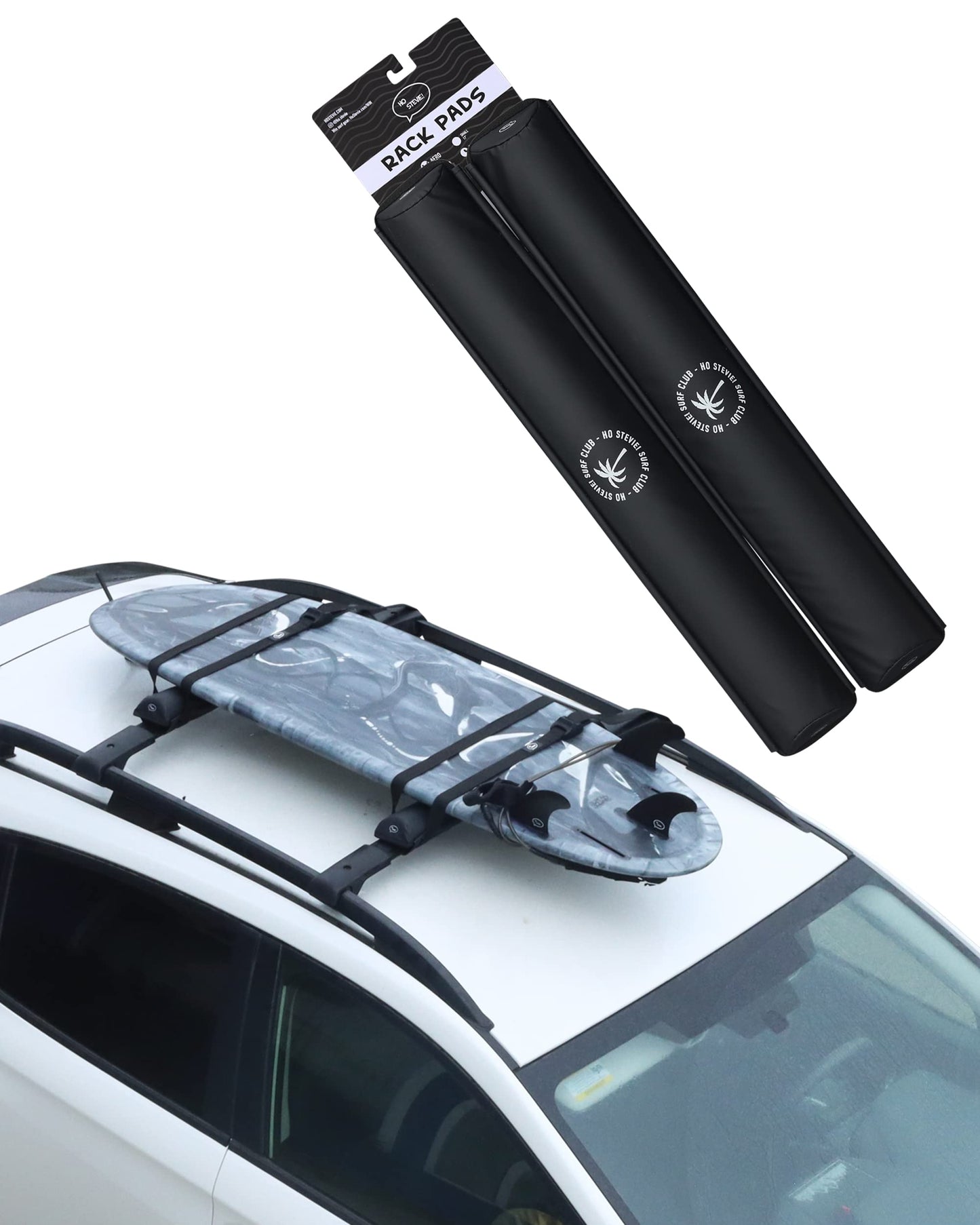 Ho Stevie! Surfboard/SUP Aero Roof Rack Pads (Set of 2 Pads, 28" or 17") for Cars with Crossbars (28")