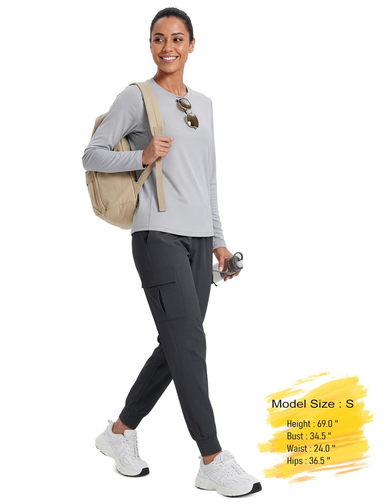 MAGCOMSEN Women's Hiking Pants Lightweight Quick Dry Water Resistant Cargo Joggers Workout Casual 5 Pockets Gray M