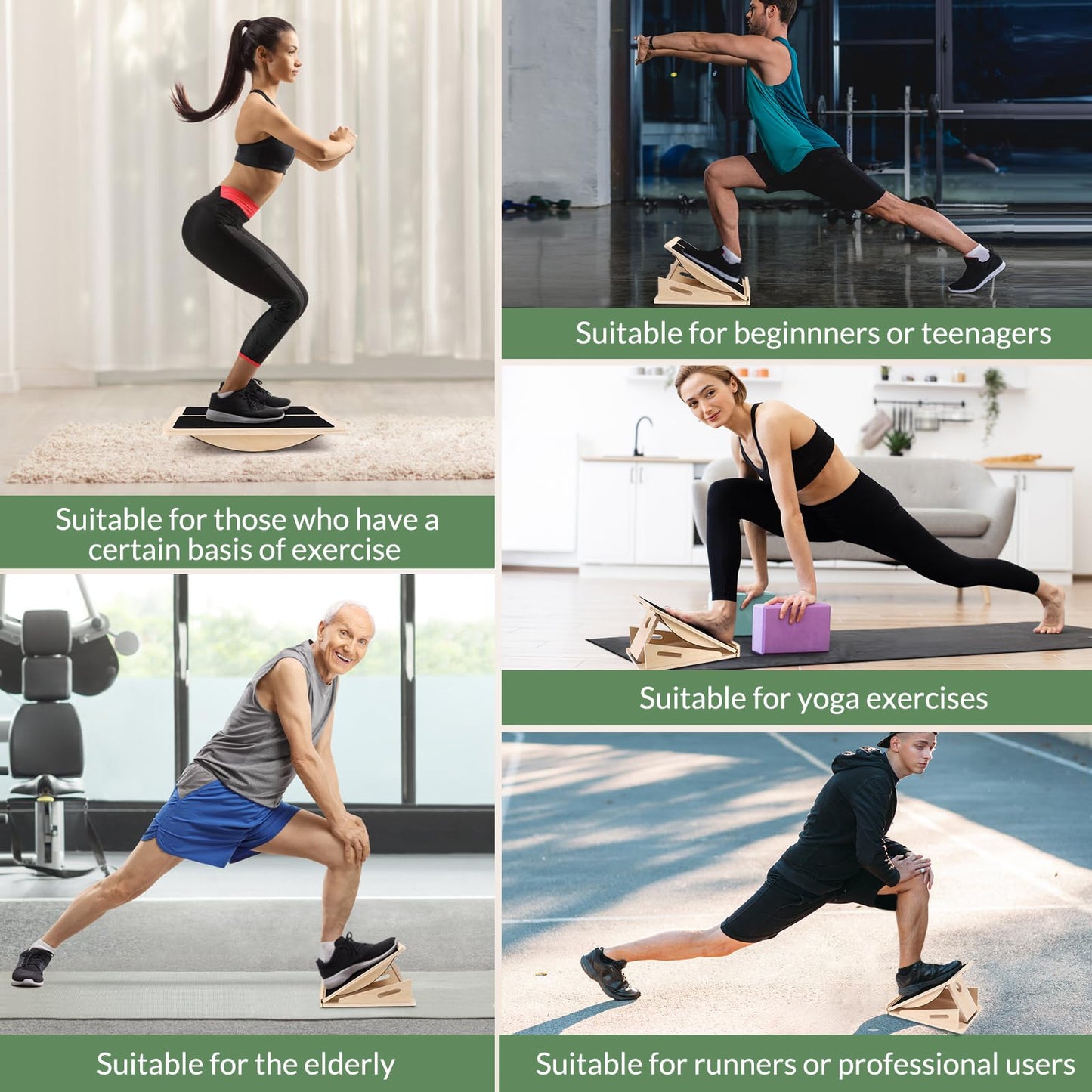 2-in-1 Slant Board&Professional Wooden Balance Board for Calf Stretching, Adjustable Wooden Incline Board, 200 Lbs Weight Capacity Calf Stretch Wedge for Exercise with Training Poster