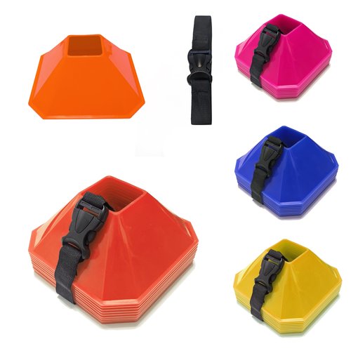 Pro Square Training Cones (Set of 10) 6x6 Inch Training Cones with Carry Strap for Plyometric and Agility Training, Soccer, Football, Basketball, (Orange)