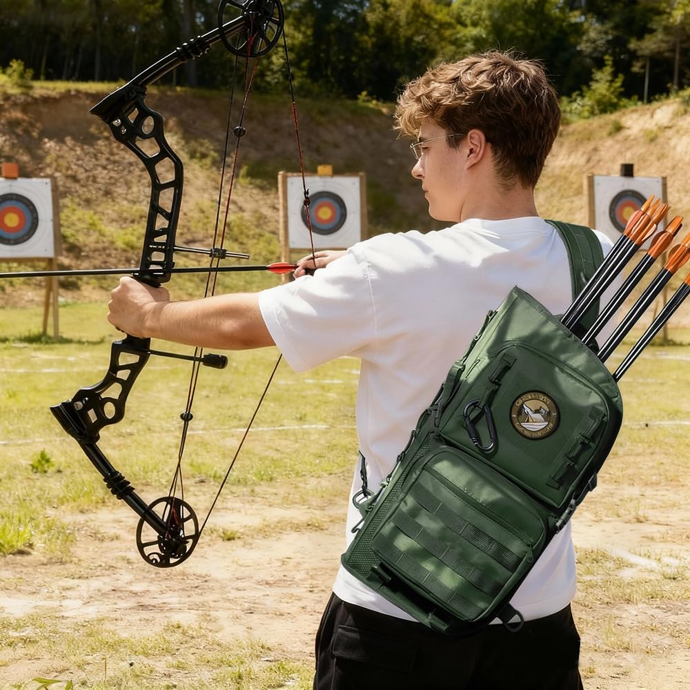 PSKOOK Lightweight Archery Back Arrow Quiver, Multifunctional MOLLE System with D-Ring Dual-Side Carry & Extendable Bottom, Adjustable for Compound & Recurve Bows, Ideal for Hunting & Target Practice