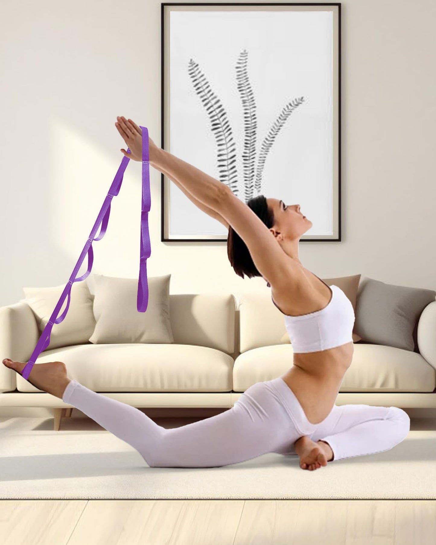 10 Loop Yoga Stretching Strap for Physical Therapy - Non Elastic Exercise Band for Pilates, Yoga, Stretching for Women & Men