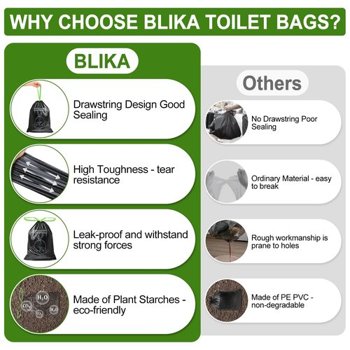 BLIKA 40 Count Toilet Replacement Bags with Drawstring, 8 Gallon, 30 Liter, Heavy Duty 1.97 Mils, Compost Bags 8 Gallon, Camping Toilet Bags for Portable Toilet, Car Travel, Camping, Long Trips